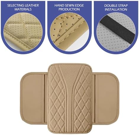 Car Center Console Cover, Breathable Fiber Leather Car Armrest Cover with 2 Storage Bags, Universal Vehicle Center Console Pad, Universal for SUV, Sedan, Truck (Beige) - Image 6