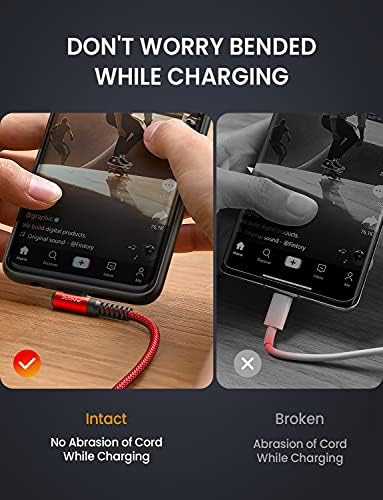 AINOPE USB Type C Cable 3.1A Fast Charger (2-Pack, 10ft+10ft) Right Angle USB A to USB C Cable, Resistant Nylon Braided USB C Charger Cable (Red) - Image 5