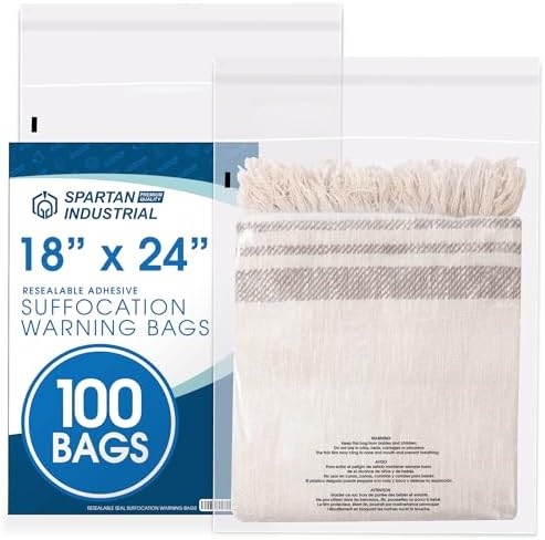 18” X 24” (100 Count) Self Seal Clear Poly Bags with Suffocation Warning by SpartanIndustrial