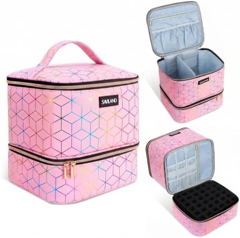 SAVILAND PU Leather Nail Polish Organizer Bag for Nail Tech, Pink by SAVILAND