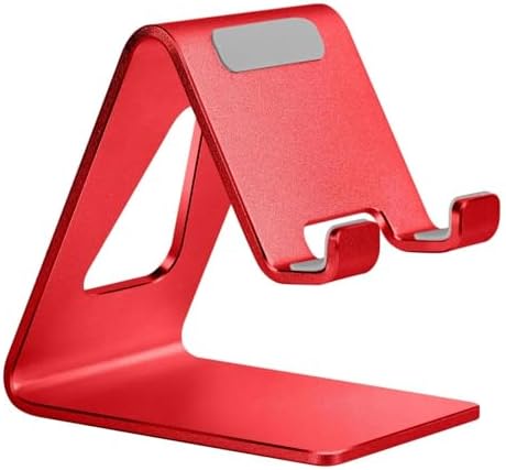 Aoviho Desk Cell Phone Stand, Phone Holder, Aluminum Mobile Phone Cradle Dock for iPhone 14 13 12 pro 11 X Xs max 8 7 6 6s Plus SE 5 5s SE Samsung, All Smart Phones, Red by Aoviho