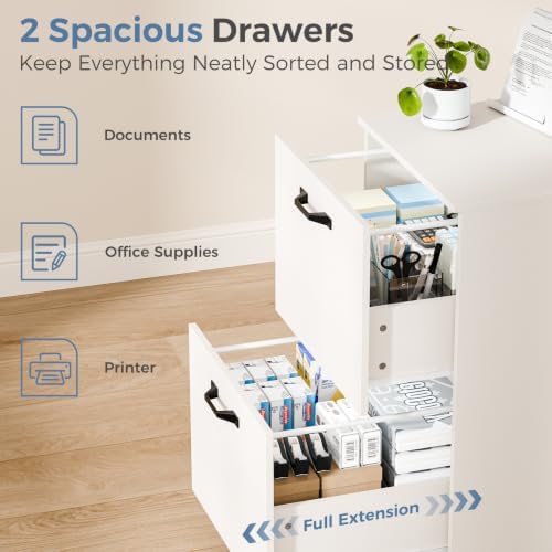 DUMOS 2 Drawer Storage Cabinet, Rolling Under Desk Storage, White - Image 5