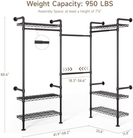 ComfyCorner Wall Mounted Garment Rack, Industrial Pipe Clothing Rack Black - Image 2