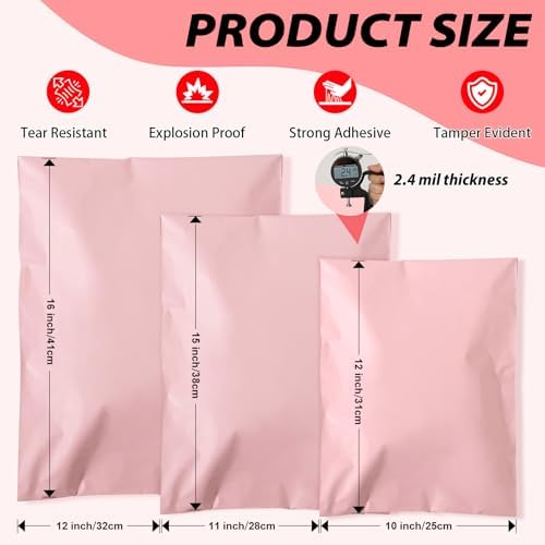 Oududianzi Poly Mailers Multi Size Pack, 30Pack Pink Shipping Bags, Packaging Bags, Self-Seal Polymailers, Mailers Poly Bags, Assorted Shipping Envelopes for Small Business (10x12, 11x15, 12.5x16) - Image 2