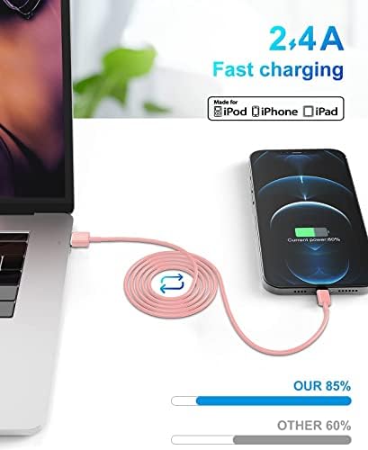 4 Pack [Apple MFi Certified] Apple Charging Cables 1ft, iPhone Chargers Lightning Cable 1 Foot, Fast iPhone Charging Cord for iPhone 14/14Pro/13/13Pro/12/11/11Pro/11Max/ X/XS/XR/XS Max/8, ipad(Pink) - Image 5