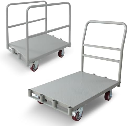 2IN1 Heavy Duty Panel Truck Cart,36" X 24" Flatbed Cart W/1Front&2 Side Handrails,2500 Lbs Capacity Drywall Cart&Lumber Cart, Platform Truck W/2 Swivel Casters, All-Steel Hand Truck,Push Cart by RIGMEC