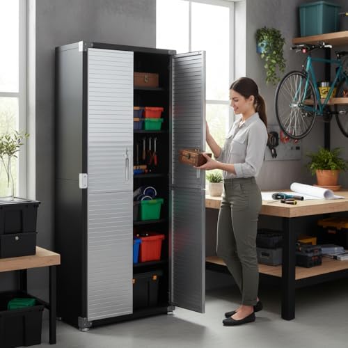 Heavy Duty Steel Storage Cabinet with Double Doors, Adjustable Shelves, Door Secured Lock, Large Capacity Organizer for Garages,Offices and Warehouses (Graphite, 30" W x 18" D x 72" H) - Image 2