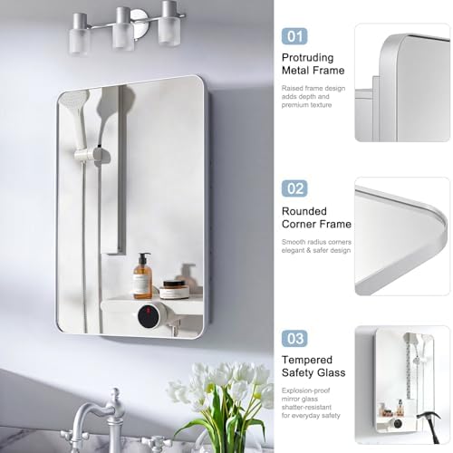 20x28 Bathroom Medicine Cabinet with Mirror, Matte Silver - Image 5