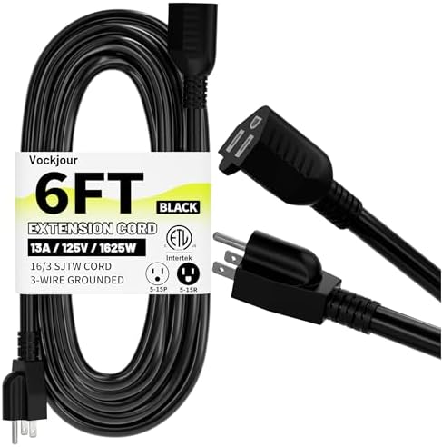 Vockjour 16/3 Black Indoor Outdoor Extension Cord 6 Ft Waterproof by Vockjour