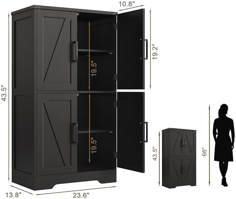 Treocho Farmhouse Bathroom Floor Cabinet with Adjustable Shelves - Image 2