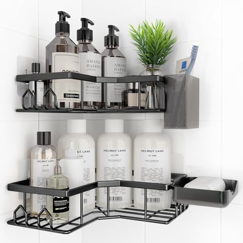 Adhesive Shower Caddy, 4 Pack Corner Bath Organizer, Rustproof Stainless Steel Shower Shelves with Large Capacity, No Drilling Shelves for Bathroom Storage, Home, Kitchen Décor by Unknown