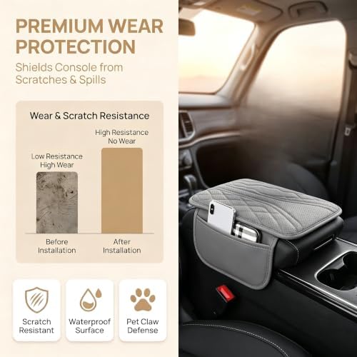 Arm Rest Cover for Car, Leather Console Pad with 2 Storage Bags - Image 6