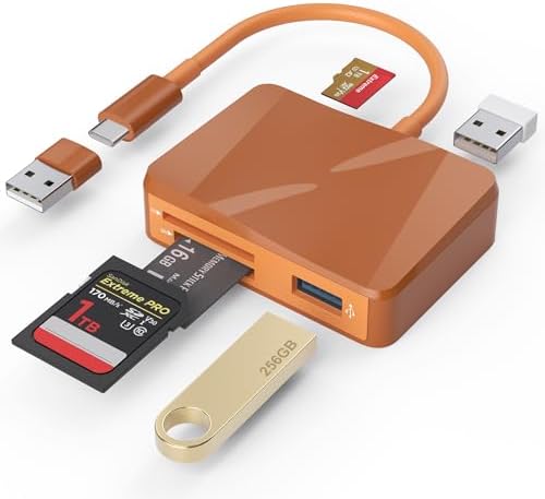 SD Card Reader, 5 in 1 USB-C & USB Card Adapter with SD/MicroSD/MS and Dual USB-A Ports Memory Card Reader for iPhone 17/16/15 Pro Max iPad MacBook Pro/Air M4/M3 Android Phone/Tablet PC (Terracotta) by Unknown