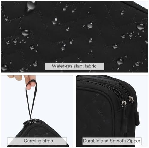 FYY Electronic Organizer, Travel Tech Pouch Bag, Large, Black Quilted - Image 4