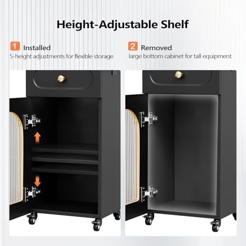Salon Cart with Wheels & Adjustable Shelf, Black 3-Tier Rolling Beauty Trolley for Hair Stylist, Barber, Esthetician, Storage Cabinet w/Glass Door & Hair Dryer Holder, Mobile Station for Spa, Tattoo - Image 4
