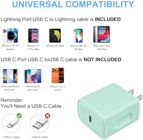 iPhone 14 13 12 Fast Charger 20W PD USB C Wall Charger with 6FT Fast Charging Cable for iPhone 14/14 Pro/14 Pro Max/14 Plus/13/12/11/Pro/Pro Max/Mini/Xs Max/X, iPad - Green - Image 5
