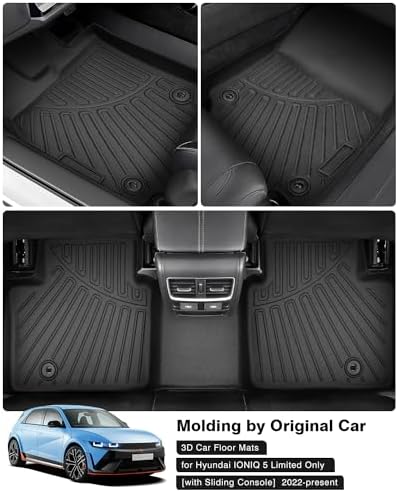 Powerty Floor Mats for 2022-2024 Hyundai Ioniq 5 Limited Only (with Sliding Console) All Weather 3D TPE Anti-Slip Car Liners for 1st & 2nd Row Accessories - Image 2