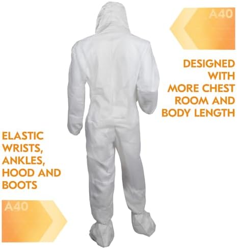 KleenGuard 44334 A40 Elastic-Cuff, Ankle, Hood and Boot Coveralls, X-Large, White (Case of 25) - Image 4