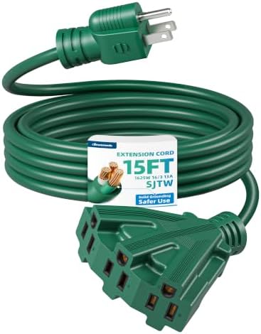 DEWENWILS 15FT Green Multi Outlet Outdoor Extension Cord 16/3, ETL Listed by DEWENWILS