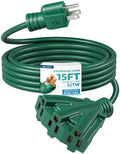 DEWENWILS 15FT Green Multi Outlet Outdoor Extension Cord 16/3, ETL Listed by DEWENWILS