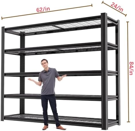 5-Tier Heavy Duty Garage Shelving, 5,000 lbs Capacity Adjustable Metal Storage Shelving Unit for Garage, Basement, Warehouse & Workshop, 62" W x 24" D x 84" H - Image 3