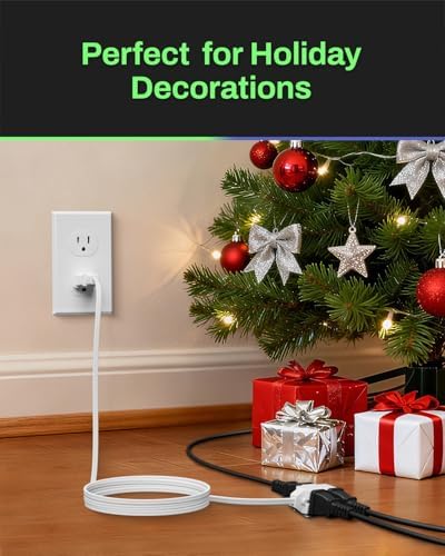 BN-LINK 2 Pack 12ft Indoor Extension Cord, 3 Outlet, 16/2 SPT-2, White, 2-Prong Polarized Plug, Household Power Cord for Home, Office & Holiday Decorations - Image 2