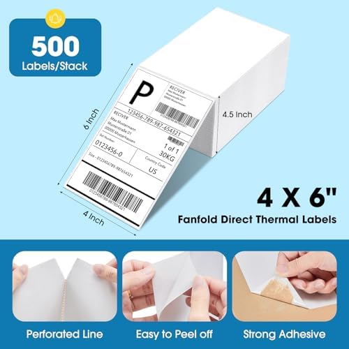 Fuxury Thermal Labels 4x6 500 Labels Fanfold Direct Shipping Label - Image 2