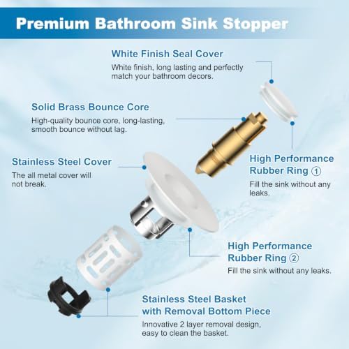 Hibbent Universal Bathroom Sink Drain Strainer, 3 in 1 Pop Up Stopper - Image 7