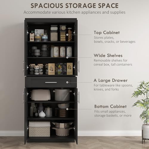 HOMCOM 72" Kitchen Pantry Cabinet Freestanding Storage Cabinet Black - Image 4