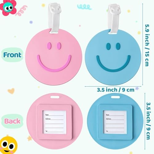 Preppy Smile Luggage Tags for Suitcases, 2Pcs Silicone Labels - Image 2