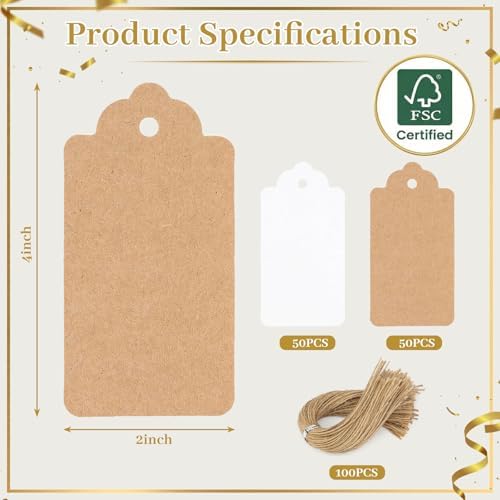 SallyFashion 200Pcs Brown White Gift Tags with String, 2 X 4 inch - Image 6