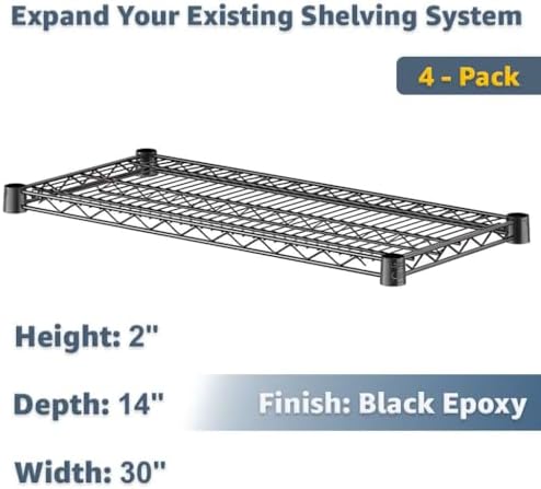 NSF 4-Pack 14"x30" Wire Shelves Black | Metal Storage Rack Add-On for Pantry Kitchen and Garage - Image 2