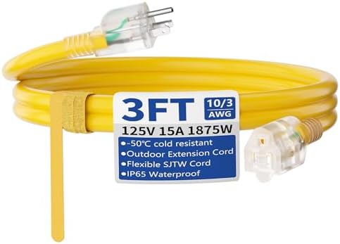 3FT Outdoor/Indoor 10/3 Extension Cord with Lighted, Yellow by Unknown