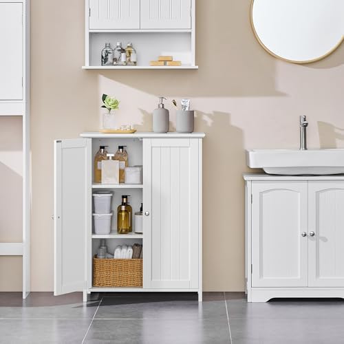 Yaheetech Small Bathroom Storage Cabinet for Towels with 2 Doors, White - Image 2