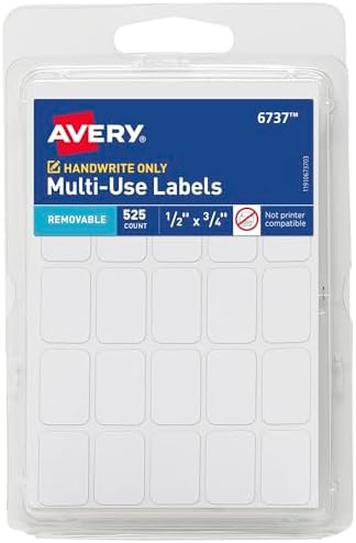 Avery Multi-Use Removable Labels, 1/2" x 3/4", White, Non-Printable, 525 Blank Labels Total (6737) by Avery