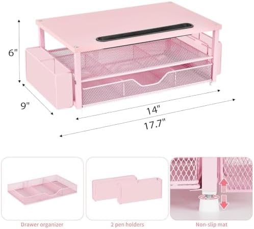 AUPSEN Pink Desk Organizers and Accessories, 2-Tier Wood Computer Monitor Stand with Drawer, Pen Storage & Phone Holder, Office Desk Accessories, Workspace Desktop Organization for Office Supplies - Image 7