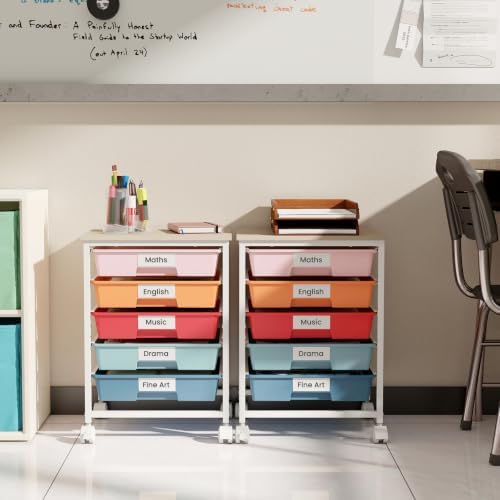 Giantex 5 Drawers Rolling Cart with Wheels, Wood Top, Sturdy Frame - Image 2