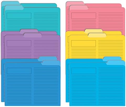 Better Office Products Lined File Folders, 12 Pack, Heavyweight, 1/3 Cut Tabs, 6 Vibrant Colors, Top Custom Subject Box, Letter Size Folders, 9.5" x 11.5", by BetterOfficeProducts