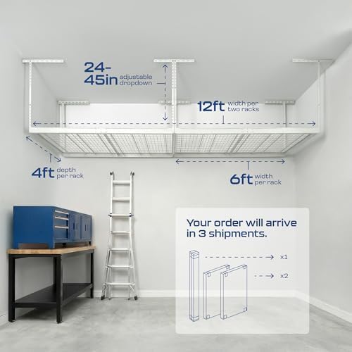 MonsterRax 2-Pack 4x6 Overhead Garage Storage Rack, White, 24"-45" Height - Image 3