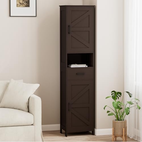 Homhedy 67" H Tall Bathroom Storage Cabinet with Barn Doors and Drawer - Image 7
