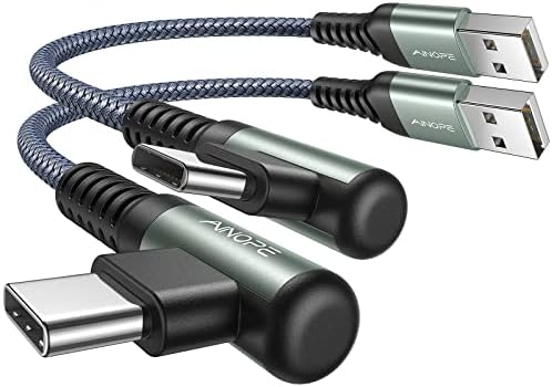 AINOPE 2-Pack 0.5ft USB C Cable, 3.1A Fast Charging, Right Angle, Durable Nylon Braided, Compatible with Galaxy S22 S21 Plus S20, Note 10 9 LG, Type C Charger by AINOPE10yearsforphoneaccessories