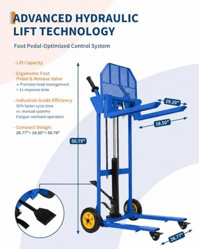 Hydraulic Material Lift, Heavy Duty 450lbs Capacity Pallet Truck Dolly,Blue - Image 3