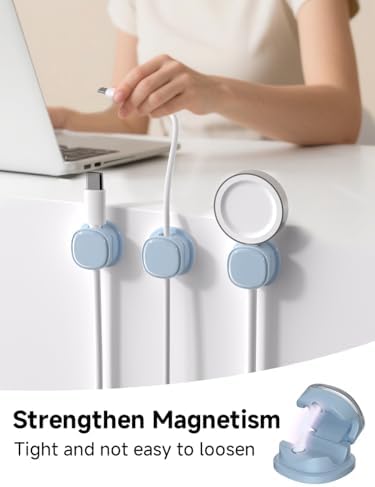 Magnetic Cable Clips, Adjustable Cord Holder Management, Adhesive Wire Keeper Organizer for Home Office Desk Phone PC Car Wall Desktop Nightstand Appliance (9-PCS Blue) - Image 2