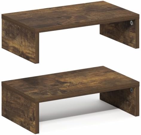 Furinno CLASSIC Monitor Stand Riser Set of 2, 15.7" Wide Dual Monitor Riser, Stackable Separable Laptop Stand for Desk, Desktop Organizers and Accessories, for Office Supplier, Amber Pine - Image 4