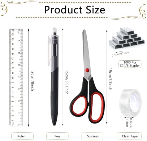 Office Supplies,Desk Accessories,Stapler and Tape Dispenser Set,1000 Staples,Staple Remover,Pen Holder,Folding Phone Holder,Journal Notebook,Ballpoint Pen,Scissor,Ruler,Clear Tape,Sticky Notes,Ect - Image 7