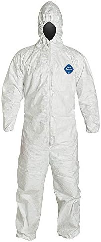 DuPont Tyvek TY127S Disposable Coverall with Respirator-Fit Hood and Elastic Cuff, White, Medium by DuPontPersonalProtection