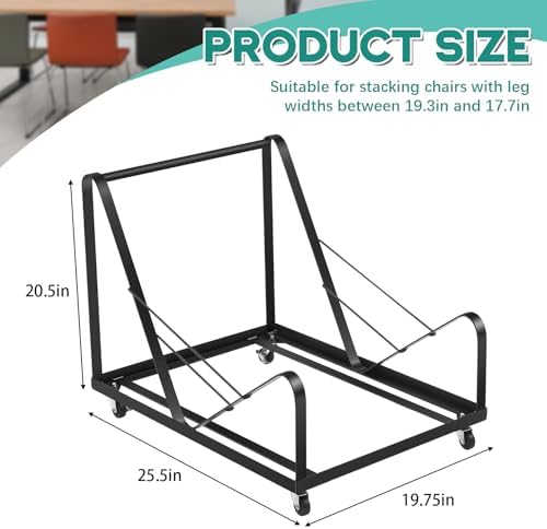 Sled Base Stack Chair Dolly for Stackable Chairs Heavy Duty Black Chair Base with Wheels Powder Coated Steel Frame for Party Event, Hotel - Image 2