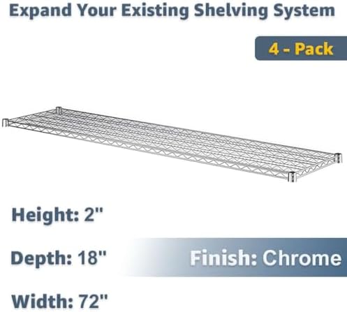 NSF Wire Shelf Replacement 4 Pack 18x72 for Commercial Shelving Systems for Stock Rooms, Warehouses - Image 2