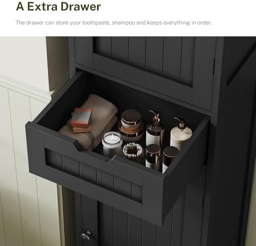 TEENFON 66.9" H Tall Storage Cabinet with 2 Doors and 1 Drawer, Narrow Black Cabinet with Adjustable Shelves, for Bathroom, Living Room, Entryway, Kitchen, Black - Image 5