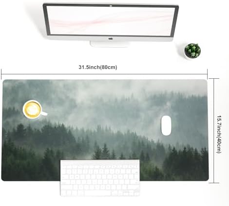 Faux Leather Large Mouse Pad, Office Desk Mat, 31.5"x15.7", Foggy Forest - Image 3